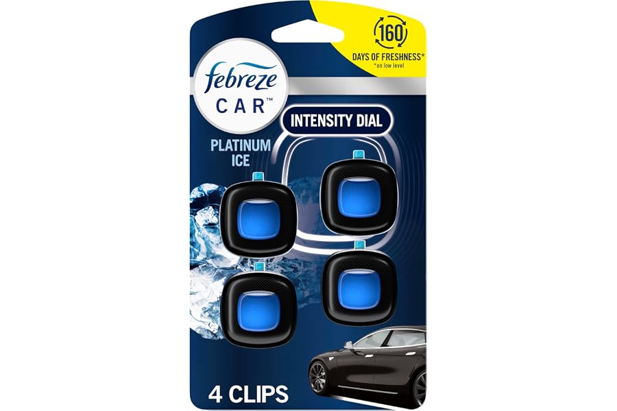 Febreze Car Air Freshener Vent Clip Platinum Ice Scent, .07 oz. Car Vent Clip, Pack of 4