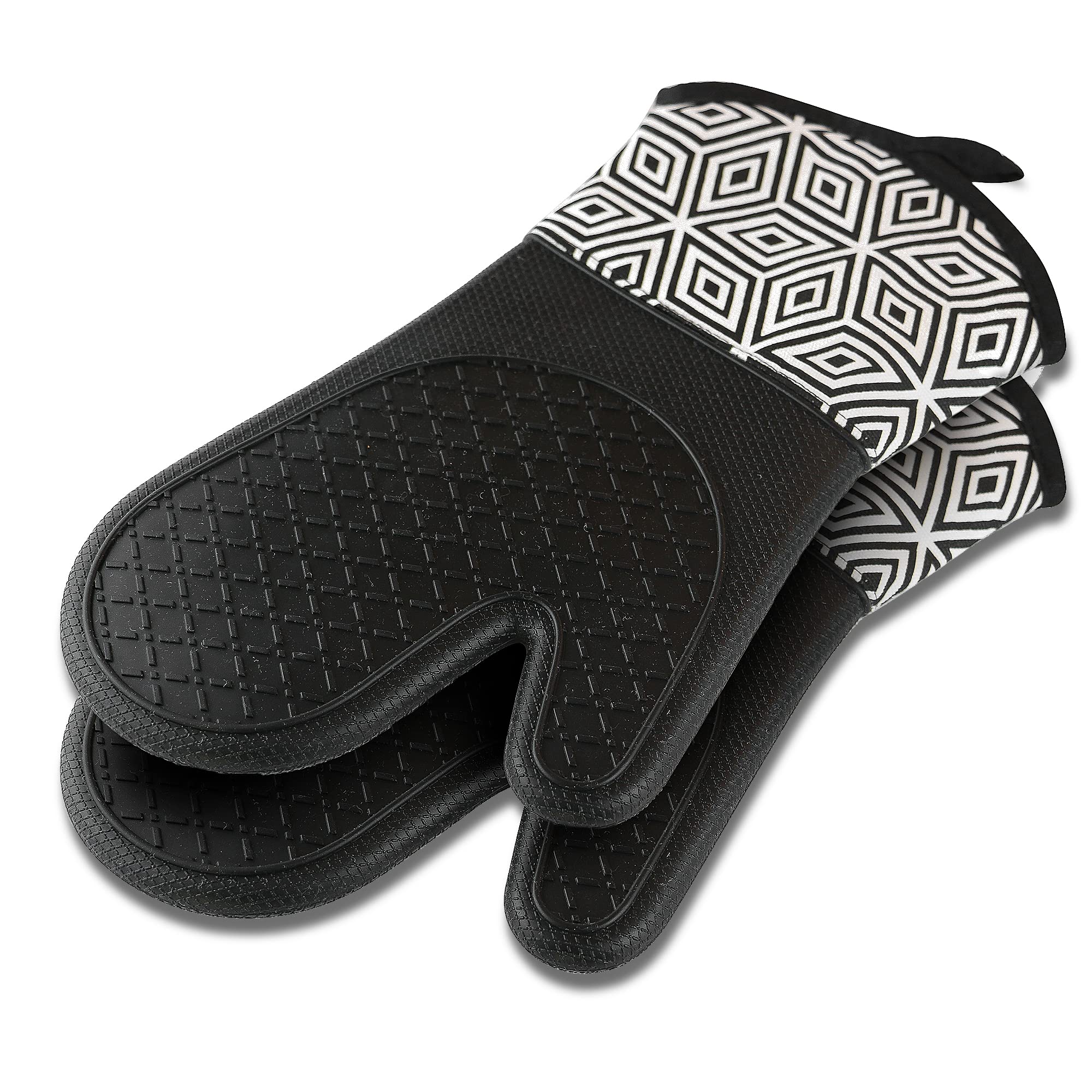 Ocves Oven Gloves Heat Resistant for Cooking BBQ Grilling Baking Microwave, Waterproof Kitchen Silicone Oven Gloves, Extra Long Gloves with Non-Slip Silicone Pattern Oven Mitts (Black)