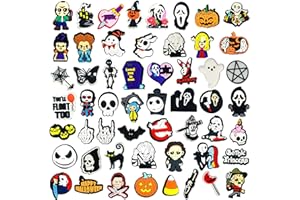 KINEARCHARMS 55pcs Halloween Shoe Charms Horror Charms,Horror Movie Charms,Scary Charms Gifts,Gothic Pumpkin,Michael Myers,Gothic,Witch,Teens/Childs Accessories Charms