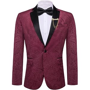 Barry.Wang Mens Velvet Blazer Business Casual Sport Coat Brooch Tuxedo | Regular Fit,One Button Suits Jacket for Wedding Dinn