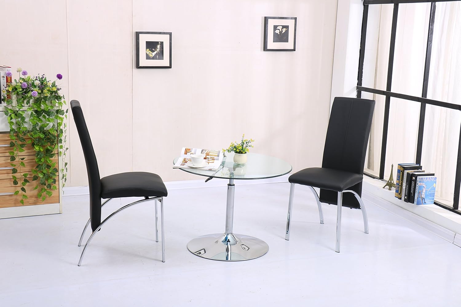 Modernique Alto Round Clear Glass Top Height Adjustable Dining Table And 2 Chairs With 2 Chairs Clear Amazon Co Uk Kitchen Home