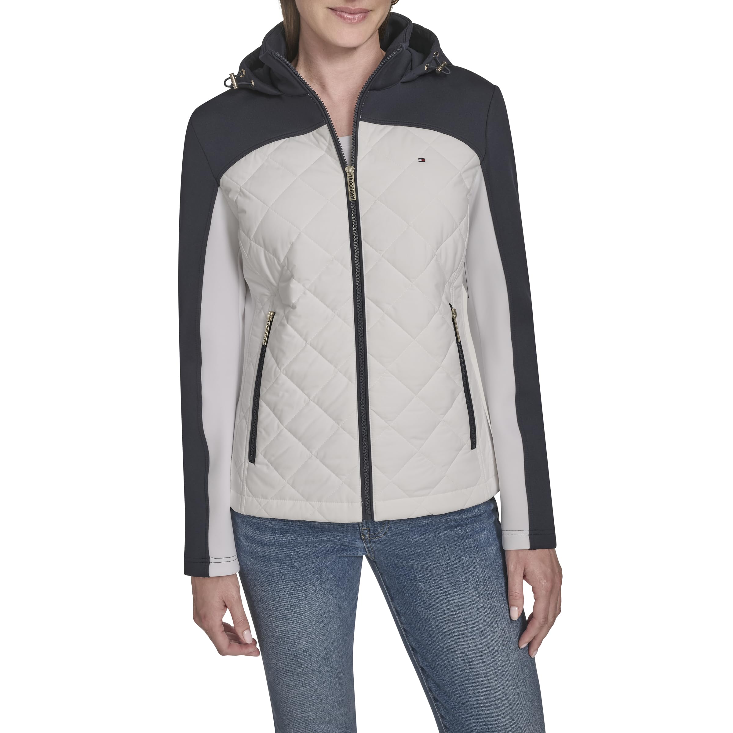 Tommy Hilfiger Women’s Sportswear Quilted Scuba Outerwear Jacket, Bright White Multi, Large