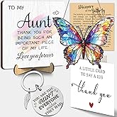 Aunt Gift from Niece, Nephew, Wooden Auntie Plaque Decoration, Butterfly Suncatcher Ornament, Best Aunt Engraved Keychain, Thank You Card, Birthday Appreciation Gifts for Aunts Women FF763