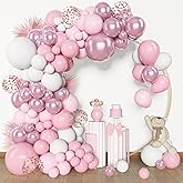 Amandir 153pcs Pink White Balloons Arch Garland Kit, Different Sizes 18 12 10 5inch Pastel Light Latex Metallic Confetti Pink Balloons Valentines Shower Wedding Bow Coquette Birthday Party Decorations