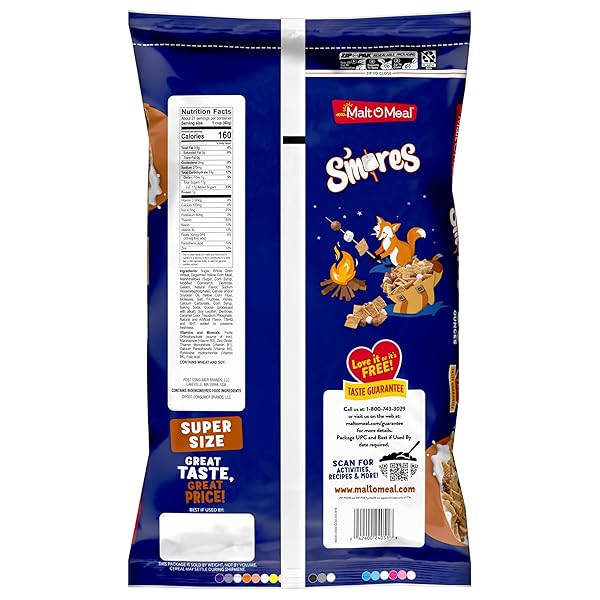 MALT-O-MEAL S’MORES BREAKFAST CEREAL, CHOCOLATEY PUFFS AND MARSHMALLOW BITS, LARGE CEREAL FOR FAMILY, 30 OZ RESEALABLE BAG