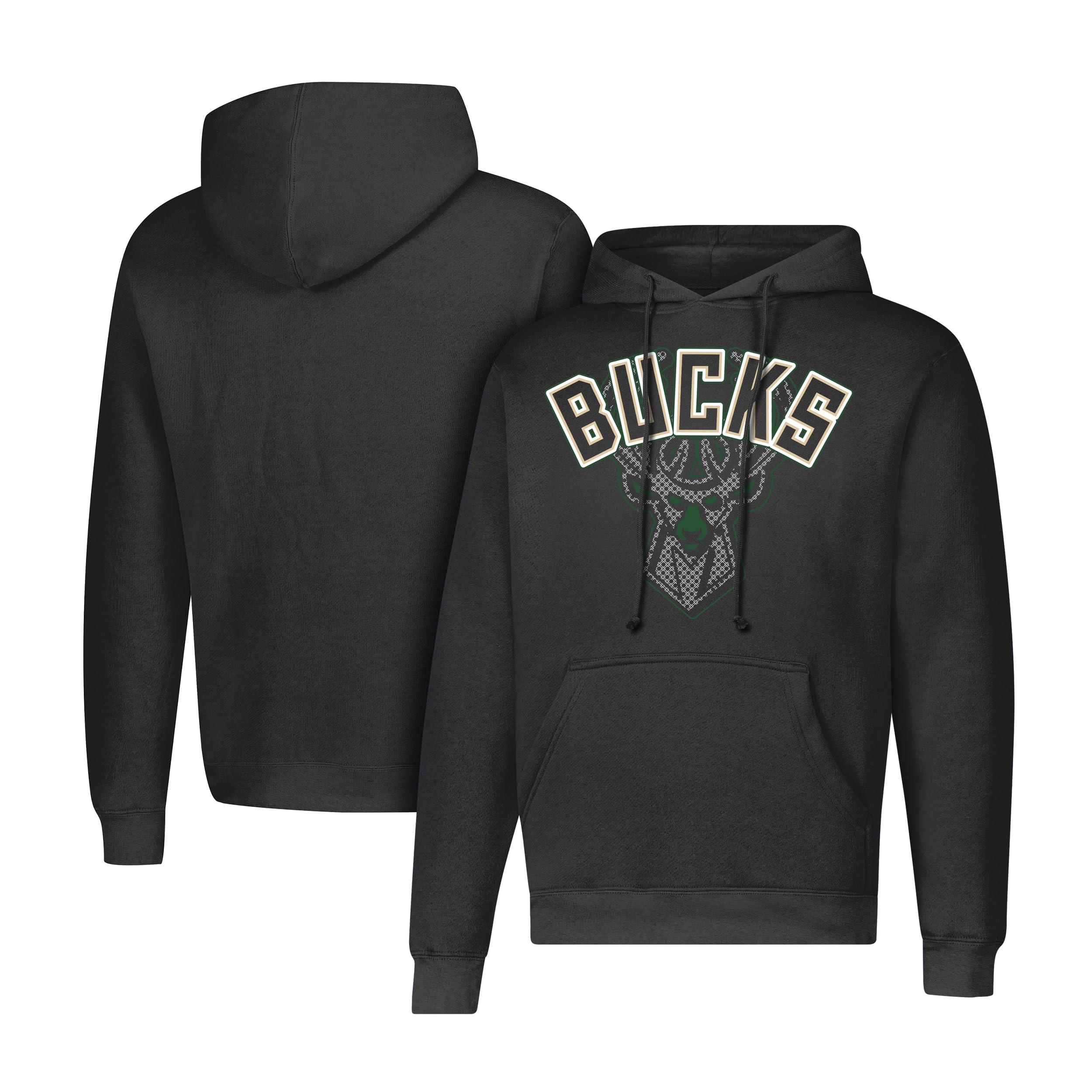 Ultra Game Men's NBA Official Primo Metallic Fleece Hoodie Sweatshirt, Milwaukee Bucks, Black, Large Image