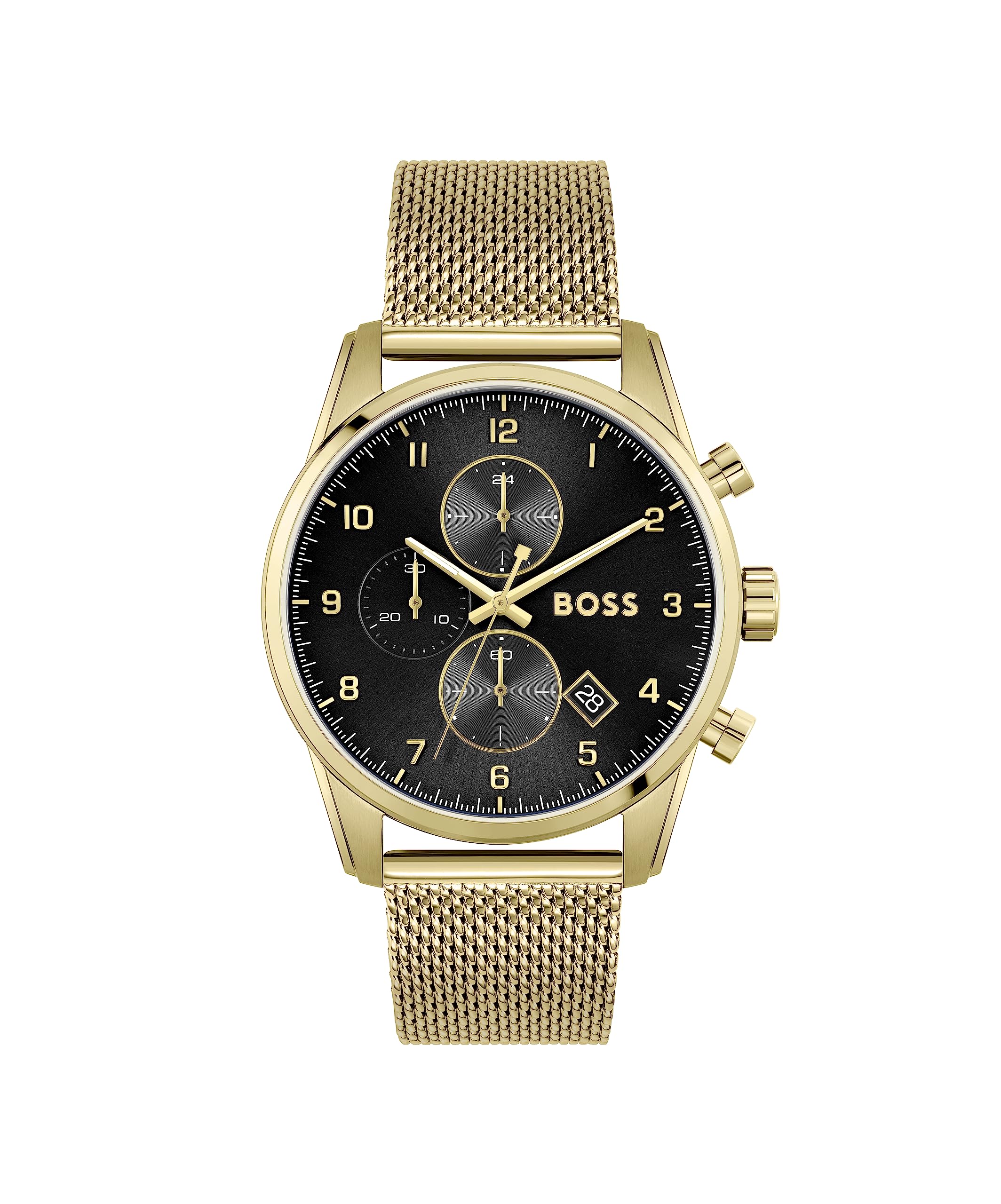 BOSS Chronograph Quartz Watch for Men SKYMASTER Collection with Gold Colored Stainless Steel Mesh Bracelet - 1513838