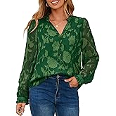 Simplee Womens Dressy Casual Blouses Long Sleeve V Neck Chiffon Burnout Shirts Loose Business Work Top Fall Outfits