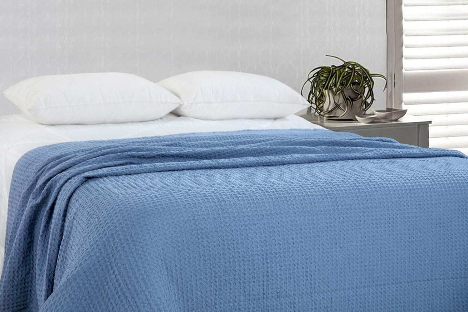 HILLFAIR 100% Combed Cotton Blanket–102x108 Inch California King Size Bed Blankets– Warm Soft All Season Breathable Blankets– Extra Large Oversized California King Blanket- Sky Blue Cotton Blankets: Home & Kitchen