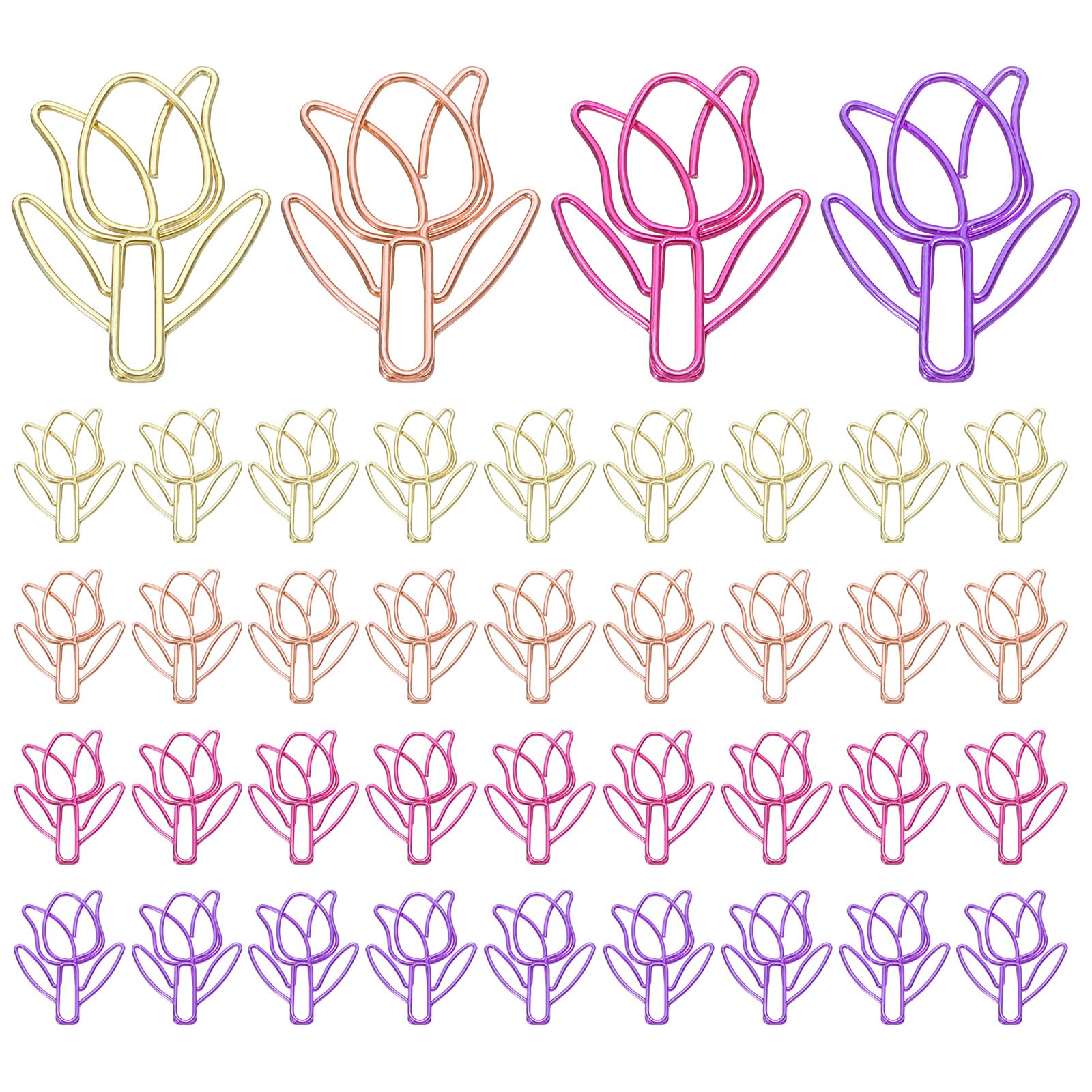 PATIKIL Cute Paper Clip, 40Pcs Tulip Shape Paper Clip Metal Funny Bookmarks Planner Clips Clamp for Home Office Supplies Desk File Organization Wedding Decoration, Multicolored
