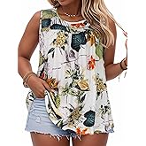 Women Plus Size Tank Top Casual Summer Tops Loose Fit Sleeveless T Shirts Trendy Crewneck Tunic Tees