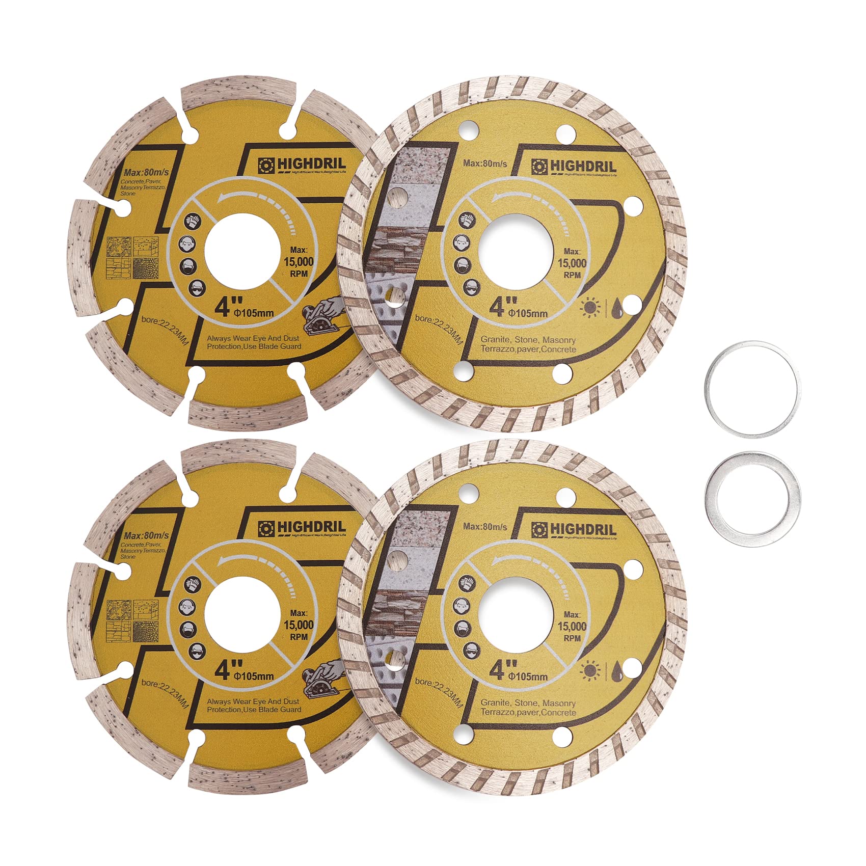 HIGHDRIL Diamond Cutting Disc - 105MM /4inch Diamond Cutting Disc for Tile, Ceramic, Concrete, Marble, Stone, Granite,Terrazzo, Masonry 4pcs