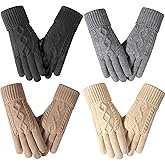 4 Pairs Men Womens Winter Gloves Touch Screen Glove Elastic Knit Gloves Thermal Lining Warm Glove for Cold Weather