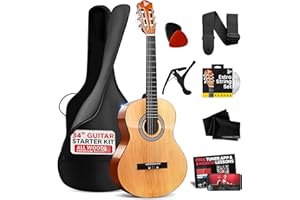 Pyle Beginner Acoustic Guitar Kit, 1/2 Junior Size All Wood Build Nylon String Instrument with Capo, Strap, Extra String Set, Gig Bag, Guitars for Beginners Adults Youth, 34" Natural Gloss