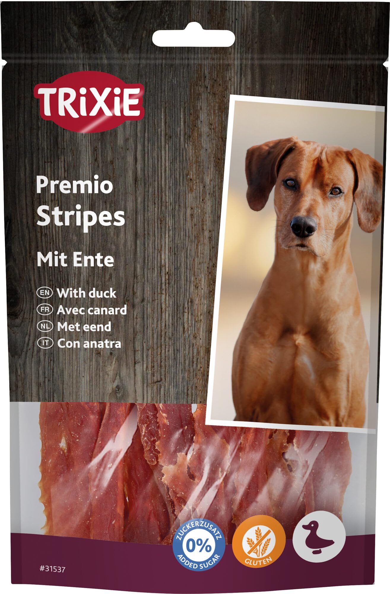 TRIXIE PREMIO Stripes with duck - Gluten free and no added sugar - 90 % meat content - Dog snack - 100 g - 31537