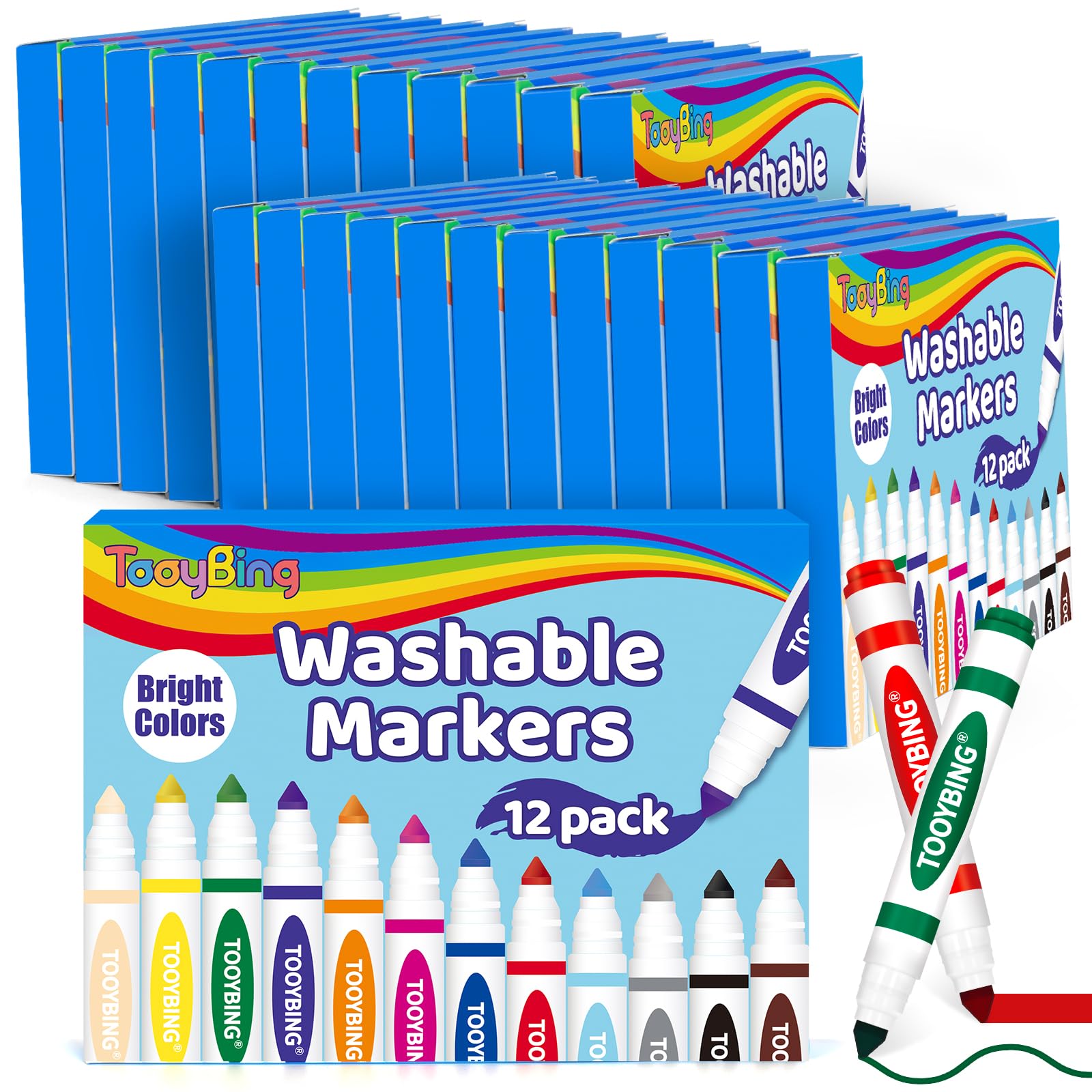 TooyBing Washable Markers Bulk (432 Count, 36 Box), 12 Assorted Colors, Washable Markers for Kids Classroom School, Broad Tip Durable for Back to Classroom Art School Supplies Essentials
