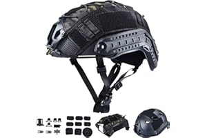 ActionUnion Tactical Airsoft Paintball Fast Helmet with Cover PJ Type Adjustable Protective NVG Mount forMulticam Military Sports Hunting Shooting (Black-CP)