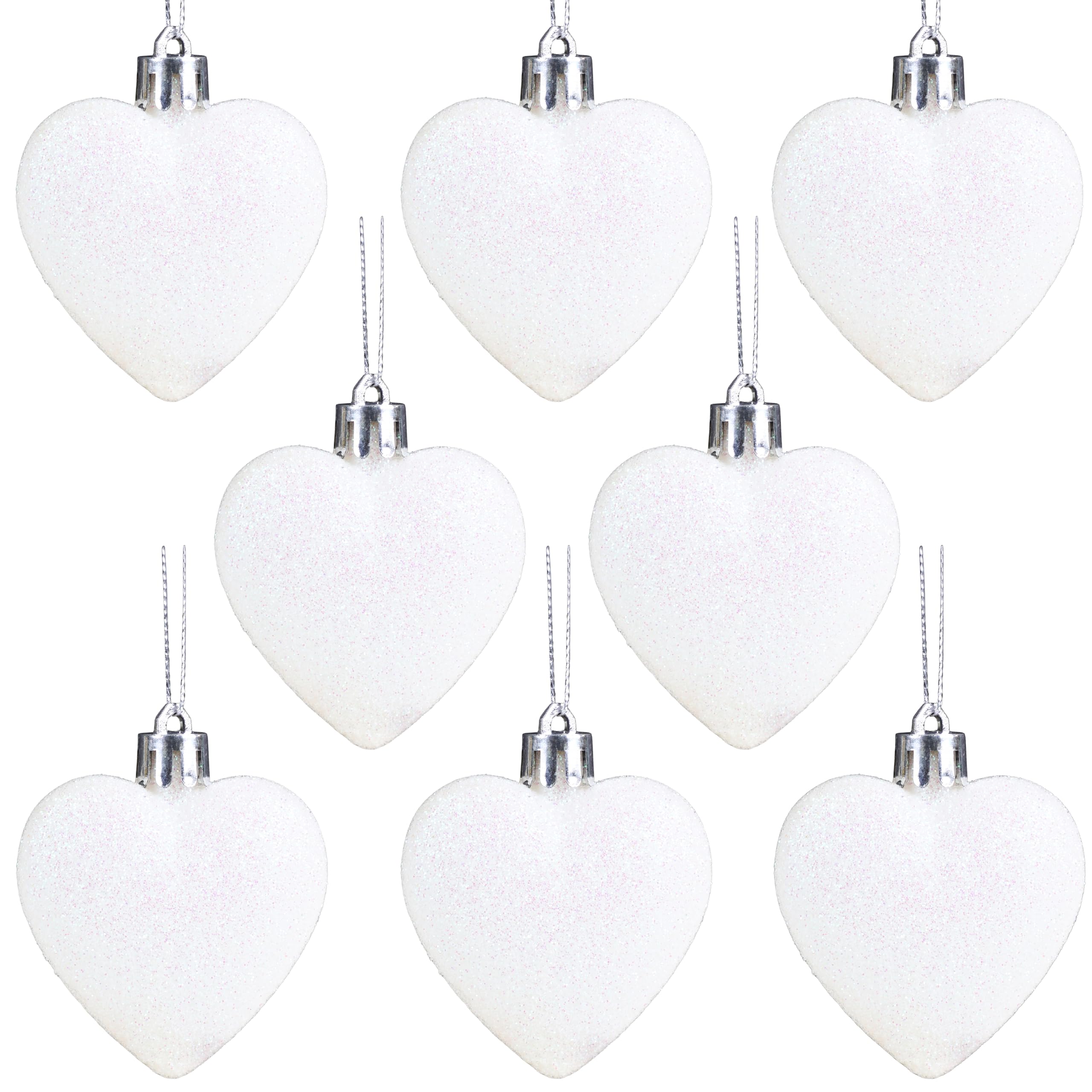 Christmas Concepts® Pack of 8-60mm Heart Shaped Christmas Tree Baubles – Glitter Decorated Baubles (White)