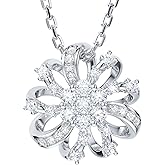 THELANDA Genuine Moissanite Sterling Silver 3D Filigree Ribbon Flower Pendant Necklace, Adjustable 18-20 Inch, Fine Elegant Jewelry Gift for Women