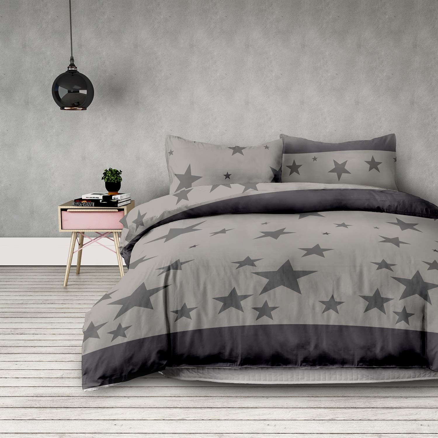 AmeliaHome Basic Collection Stardust Duvet Cover Microfibre Zip Grey/Anthracite, Microfibre, Stardust, 220x240 + 2 * 63x63