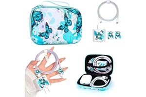 Cute Phone Charger Case Storage Set with Lovely Butterflies Cable Protector with Carrying Cable Case Bag, Cable Organizer, US