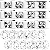 Sweetude 24 Pcs Soccer Gifts 12 Makeup Bag 12 Satin Scrunchies for Girls Portable Cosmetic Travel Bag Elastic Hair Ties Soccer Favors for Women Girls Team Players(White)