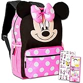 Big Face Minnie Mouse Backpack for Kids Toddlers ~ Premium 14" Minnie School Bag with 3D Ears and Puffy Bow (Minnie Mouse School Supplies Bundle)