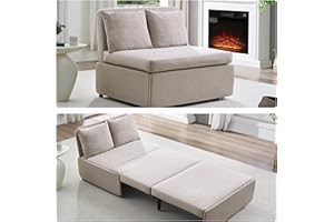 Mjkone Twin Size Pull Out Sofa Bed, 2-in-1 Linen Sleeper Couch Beds, 110CM W Living Room Sofa Couch Bed, Guest Bed with Mattr