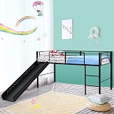 Maxmass Kids Single Loft Bed with Slide, Ladder & Guardrails - Black view 1
