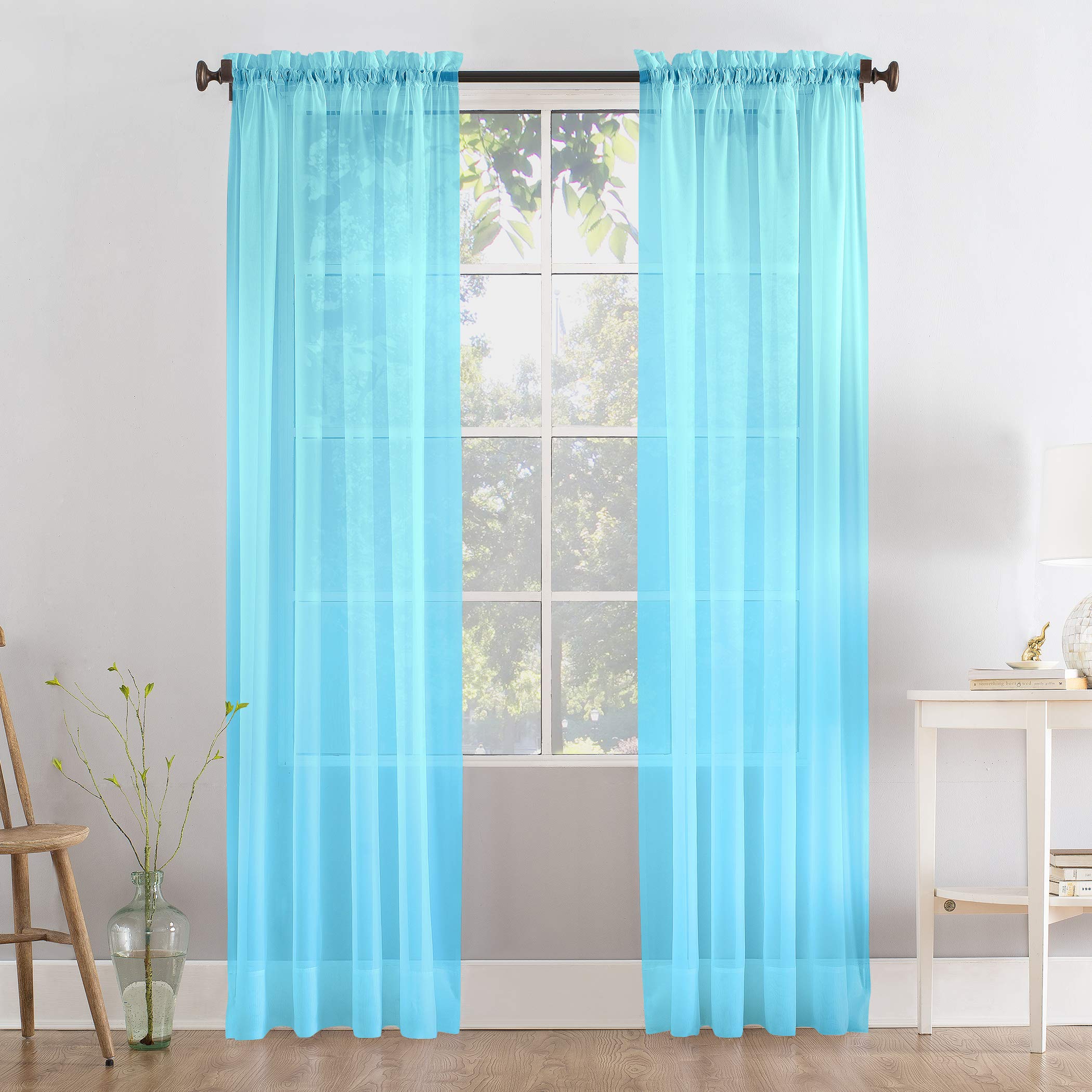Megachest a pair of slot top voile curtains (Angel Blue, 56" wideX90 drop 2 Panels)