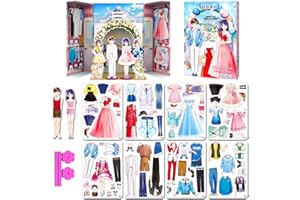 DANIEL AXEL Magnetic Dress Up Paper Doll Pretend Play Game Toys,Dollhouse Magnet People Clothes Puzzles Development for 3+ Year Old Girls Toddler,Preschool Learning Created Imagine Birthday Gift (F Set)