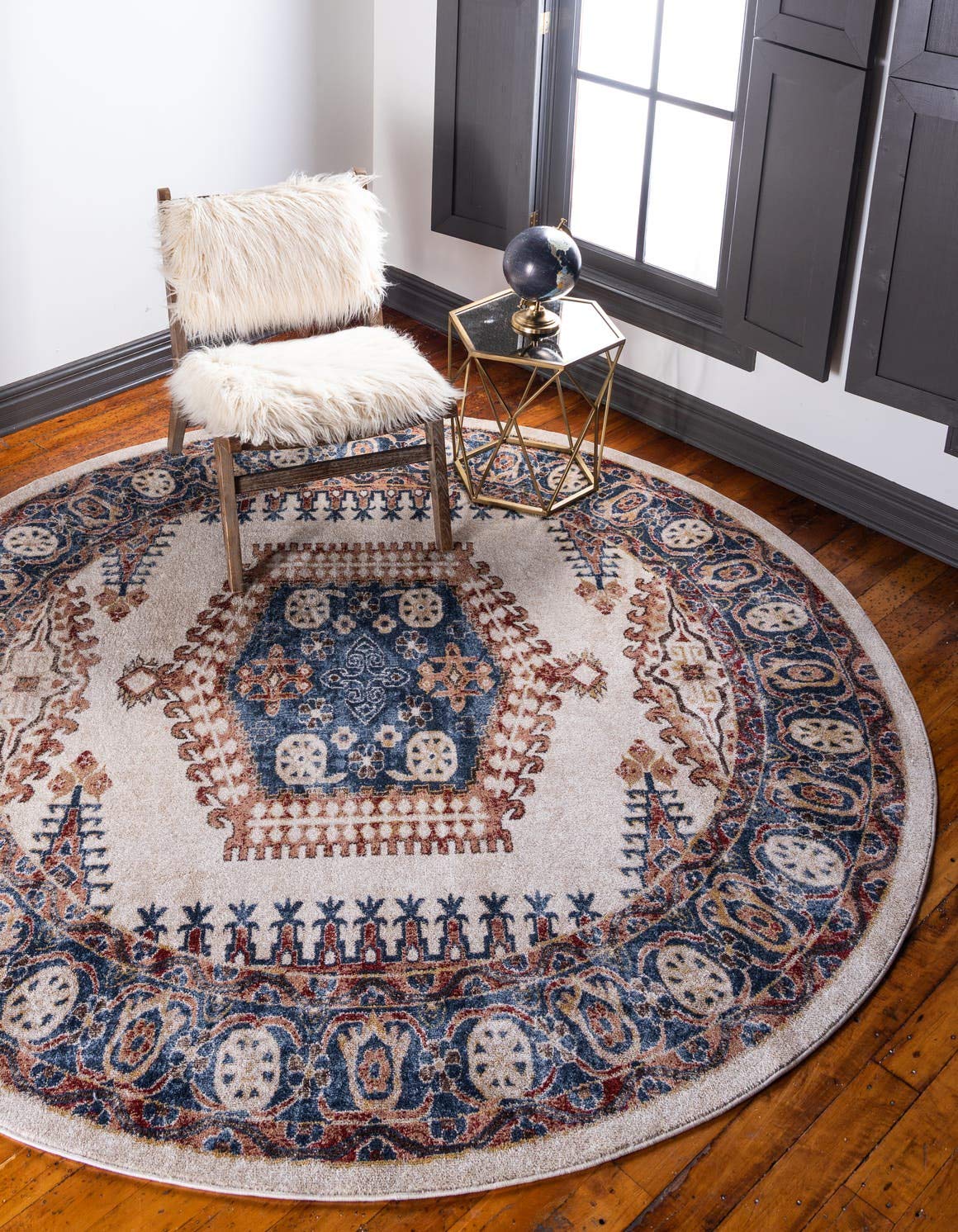 Unique Loom Utopia Collection Area Rug - Larissa (8'Round, Cream/ Blue) Image