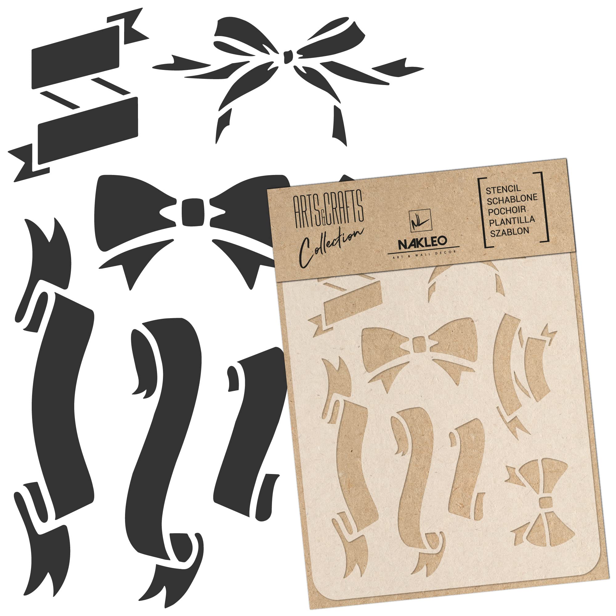 NAKLEO Painting Stencil for Crafts A5 15x21cm, Bow Banner Ribbon Pattern, Reusable Plastic DIY & Scrapbooking Drawing Template, Decoupage Art Home Decor, Wall Wood Fabric Furniture