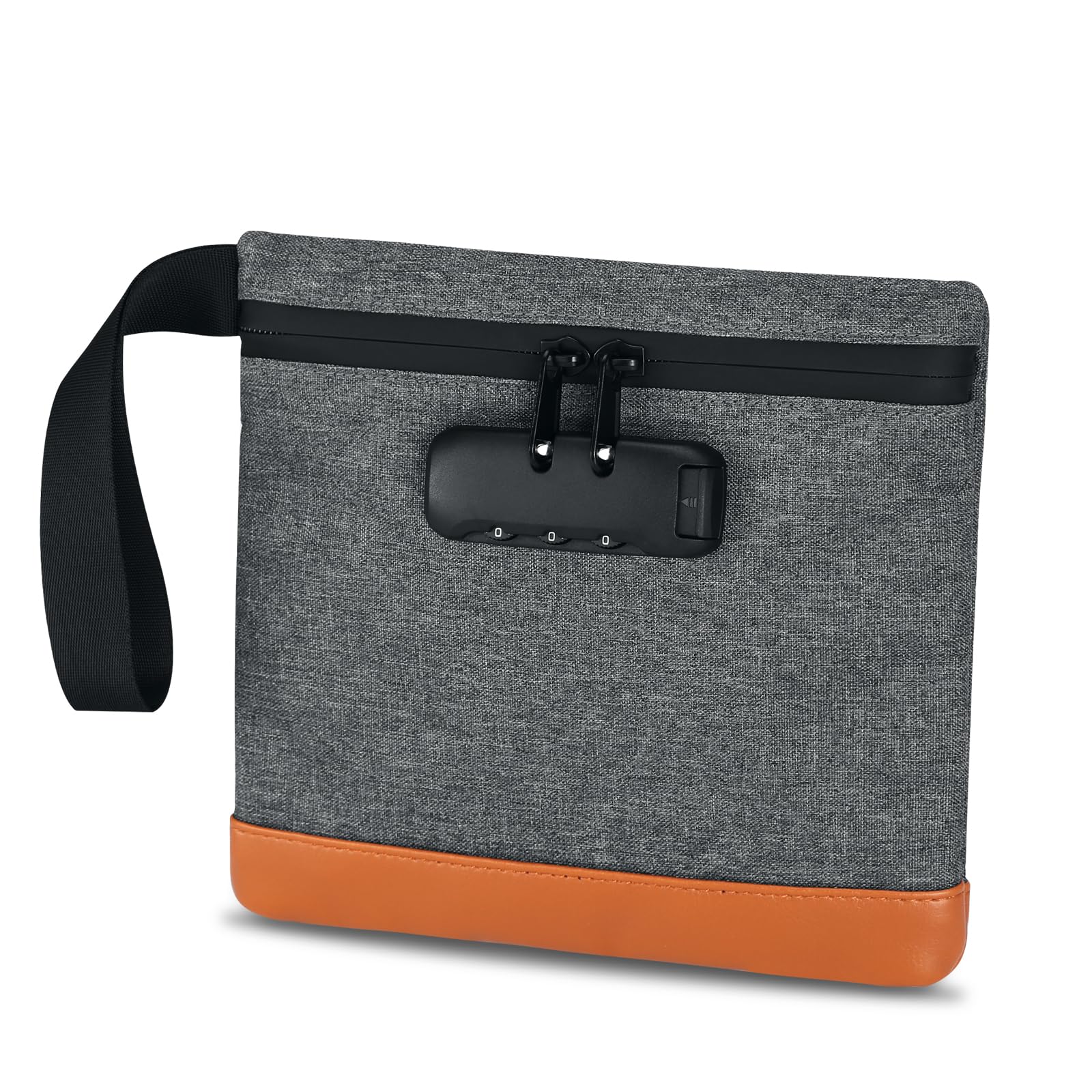 ORIA Money Bag with Combination Lock, 7.9x7.4 Inches Lockable Bag with Zipper, PU Leather Travel Organizer for Cash, Phone, Wallet, Passport, Jewelry - Grey