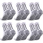 Barrlves 6 Pairs Kids Grip Soccer Socks Cushioned Non Slip Football Athletic Sports Socks for Boys Girls