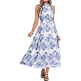 Simplee Womens Summer Halter Wedding Guest Dress Maxi Floral Vacation Boho Sundresses Flowy Formal Long Travel Dresses 2026