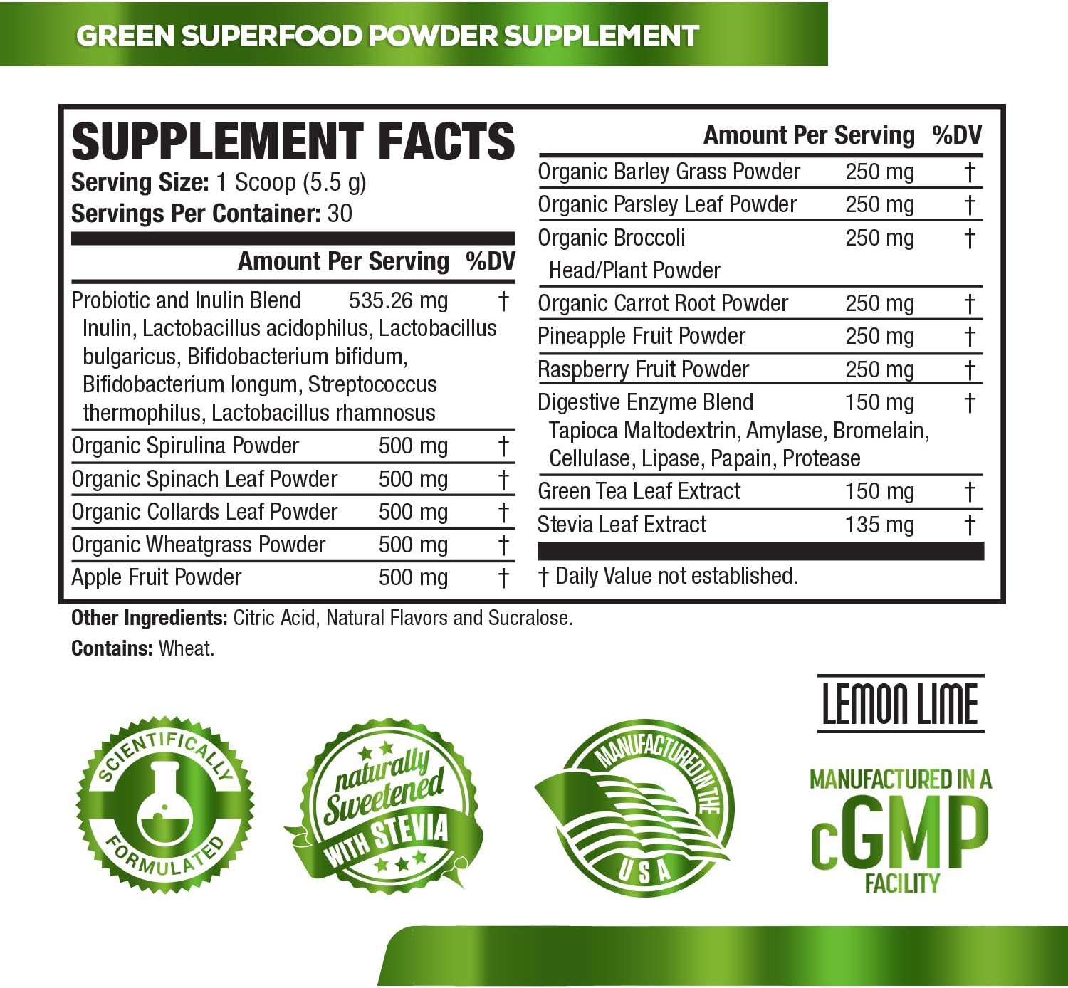 Green Surge Green Superfood Powder Supplement - Keto Friendly Greens Drink w/Spirulina, Wheat & Barley Grass, Organic Greens - Green Tea Extract, Probiotics & Digestive Enzymes - Lemon Lime - 30sv: Health & Personal Care