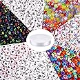 1900pcs 7 Colors Round Letter Beads Acrylic Alphabet Number Beads with 1 Roll Elastic Crystal String Cord for Jewelry Making DIY Necklace Bracelet (7x4mm)