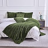YUSOKI Luxury Faux Fur Twin XL Blanket for Twin XL Bed 2 Layers,5.2lb,All Ages,Home Decoration Without Pillows(Olive Green,63"x90")