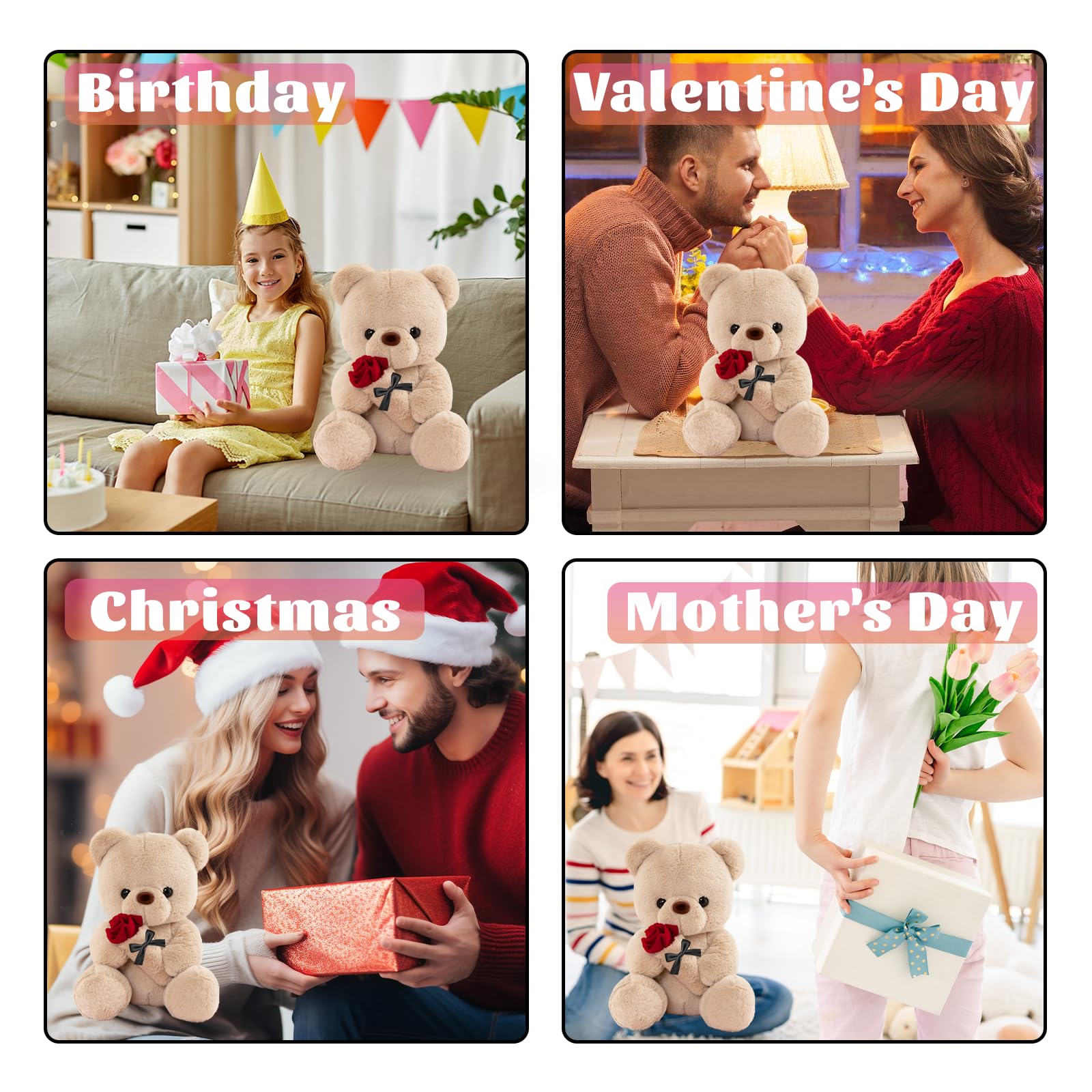 LIHIQIYA Teddybär mit Rose, Geburtstagsgeschenk für Frauen, 25cm Süße Kuscheltier Teddy Rosen Teddy Bear Plüsch-Bär Teddybären Plüschtier Liebe Hochzeitstag Jahrestag Geschenke für Sie Frau Freundin 7