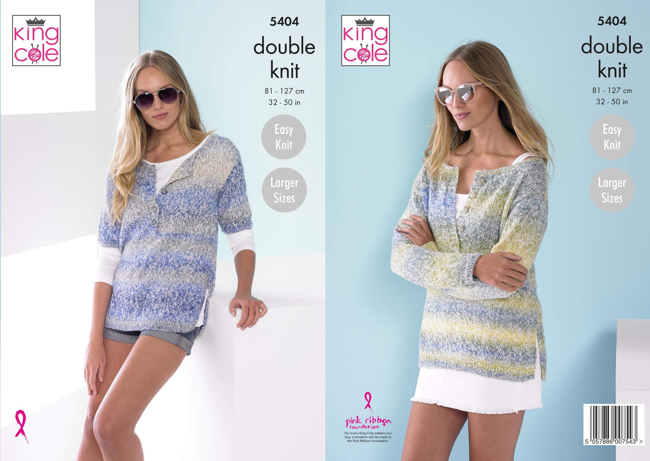King Cole Ladies Double Knitting Pattern Easy Knit Short or Long Sleeved Top (5404)