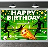 IVN Birthday Decoration Banner 71x43 Inch Soccer Theme Backdrop with Green Field Goalkeeper and Football Players for Sports Party Wall Decor Photography Background