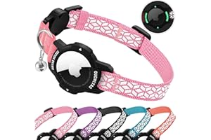 OUCWLTAG AirTag Cat Collar Breakaway, Reflective GPS Cat Collar with Luminous Apple Air Tag Holder, Cat Tracker Collars with Safety Elastic Band for Girl Boy Cats, Kittens and Puppies 9-13 Inch, Pink