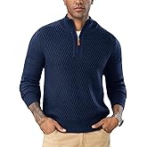 Flygo Quarter Zip Pullover Sweaters for Men Casual Long Sleeve Knitted Textured Mock Neck Polo Sweater