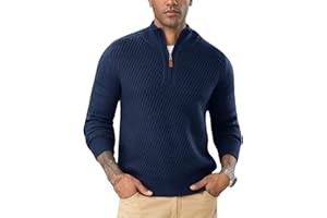 Flygo Quarter Zip Pullover Sweaters for Men Casual Long Sleeve Knitted Textured Mock Neck Polo Sweater