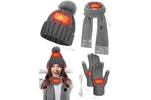 Cutecrop 3 Pcs USB Heated Hat Scarf Gloves Set for Men Women Warm Gift No Power Supply Included