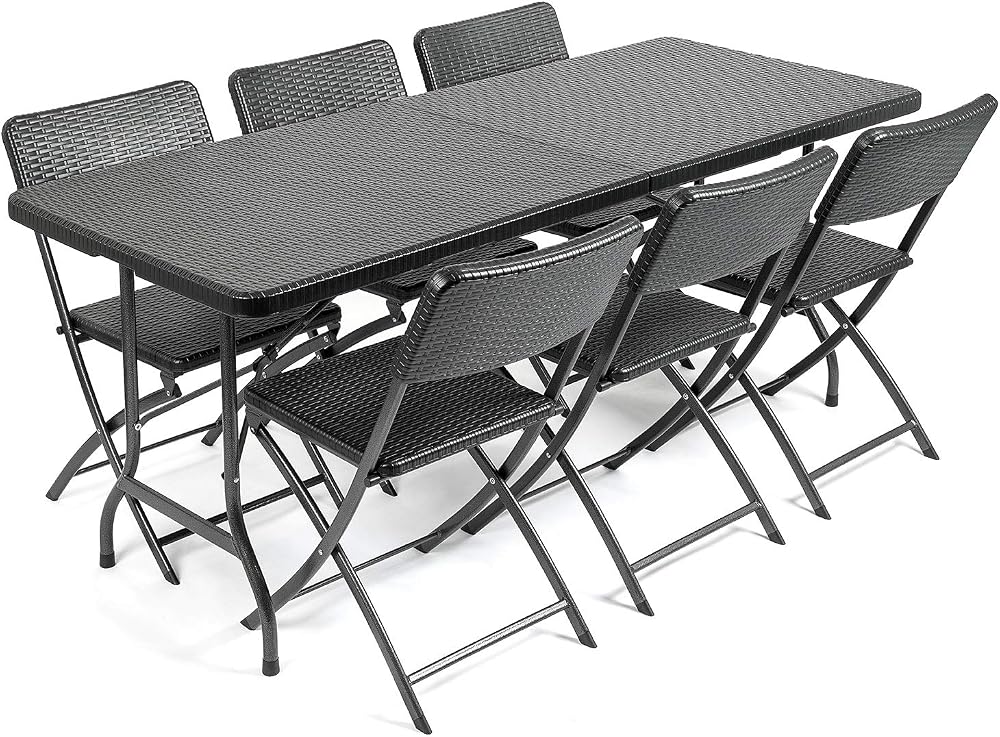 CHRISTOW Garden Table and Chairs Set 6 Seater Rattan Effect Folding Patio