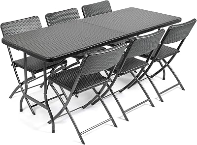 CHRISTOW Garden Table and Chairs Set 6 Seater Rattan Effect Folding Patio