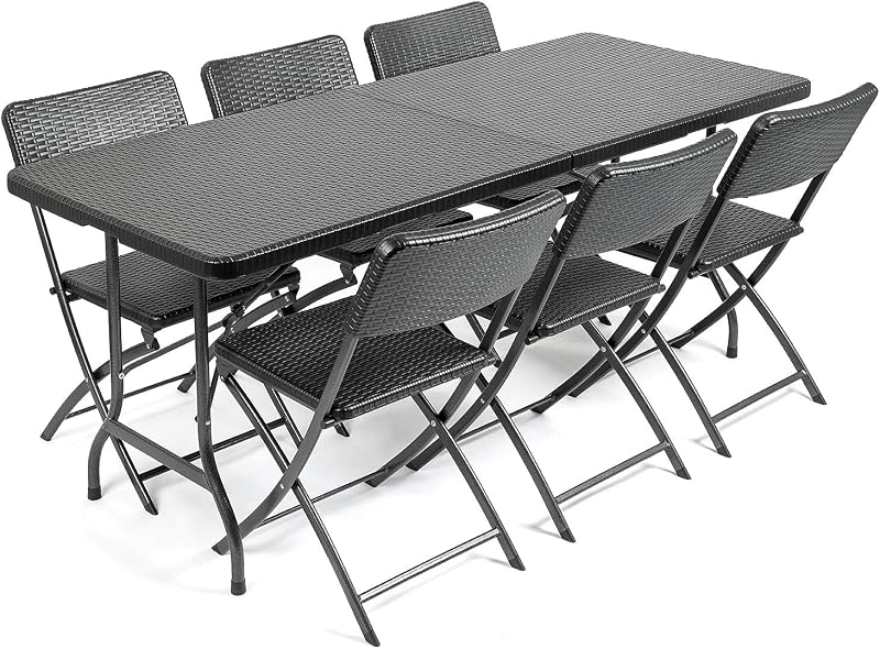 CHRISTOW Garden Table and Chairs Set 6 Seater Rattan Effect Folding Patio