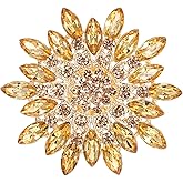 Colorful Rhinestone Crystal Sunflower Brooch Pin Vintage Elegant Creative Sunflower Classic Wedding Fashion Broach Pin for Women Dress Hat Decoration Gift(White+Yellow)